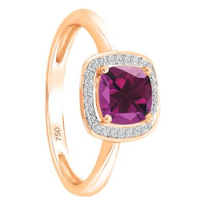 18K Rose Gold Cushion Rhodolite & Diamond Ring - Bloomingstone