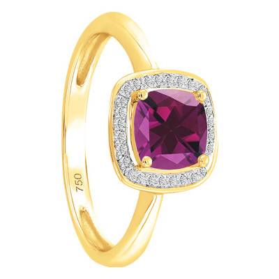 Bague Rhodolite Coussin Or Jaune 750 & Diamants - Bloomingstone