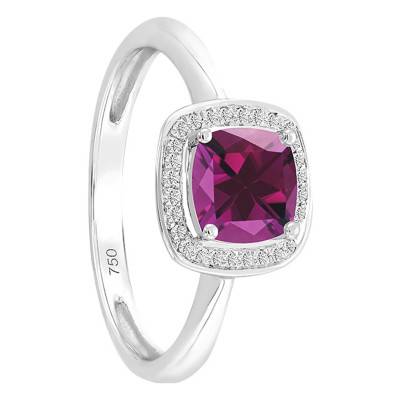 Bague Rhodolite Coussin Or Blanc 750 & Diamants - Bloomingstone