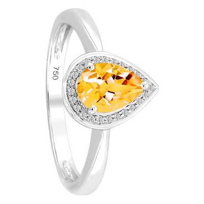 Bague, Or Blanc 750, Citrine Poire & Diamants - Bloomingstone