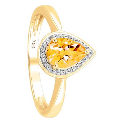 Bague, Or Jaune 750, Citrine Poire & Diamants - Bloomingstone