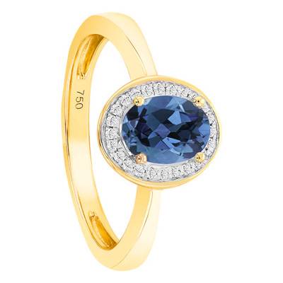 Bague London Blue Topaze Ronde Or Jaune 750 & Diamants - Bloomingstone