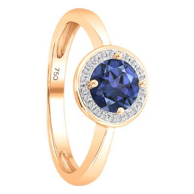 Bague London Blue Topaze Ronde Or Rose 750 & Diamants - Bloomingstone