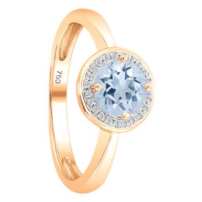 Bague, Or Rose 750, Topaze Ronde & Diamants - Bloomingstone
