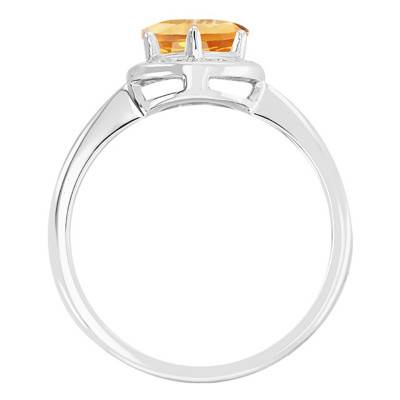 Bague, Or Blanc 750, Citrine Ronde & Diamants - Bloomingstone