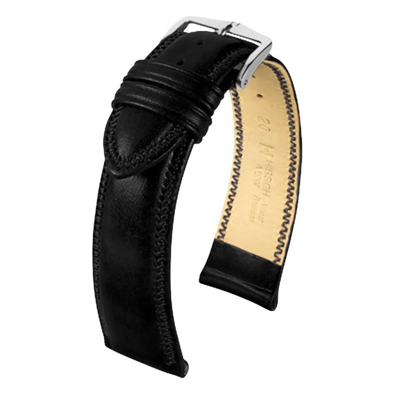 Black/Silver Ascot Calfskin Watch Strap 18 mm - Hirsch