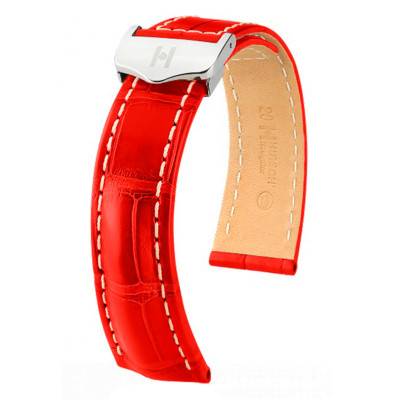 Bracelet Cuir Navigator Rouge Mat Silver - Entrecorne 22mm - Chute 18m sans boucle - Hirsch