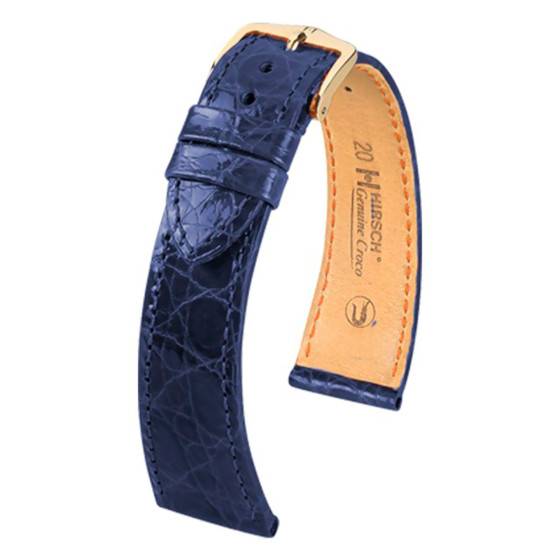 Bracelet De Montre HIRSCH En Cuir Crocodile Bleu - Taille 16 - Modèle TANK - Neuf Sans étiquette - Réf. 185F