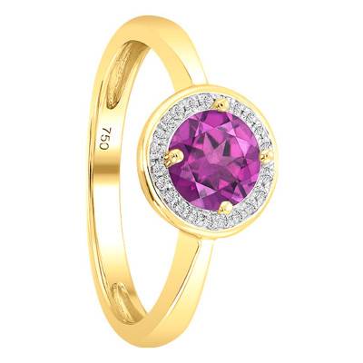 750/1000 Yellow Gold Round Rhodolite and Diamond Ring - Bloomingstone