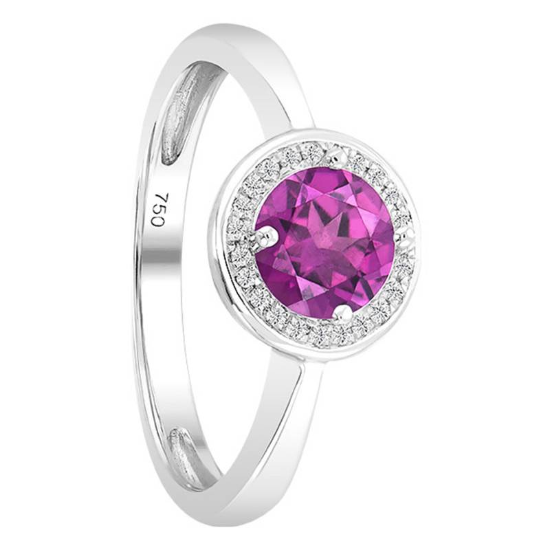 750/1000 White Gold Round Diamond & Rhodolite Ring - Bloomingstone