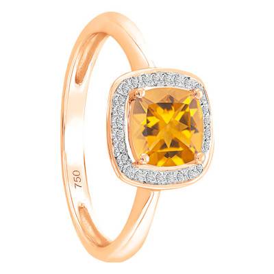 Bague Citrine Coussin Or Rose 750 & Diamants - Bloomingstone
