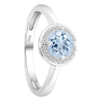 Bague, Or Blanc 750, Topaze Ronde & Diamants - Bloomingstone