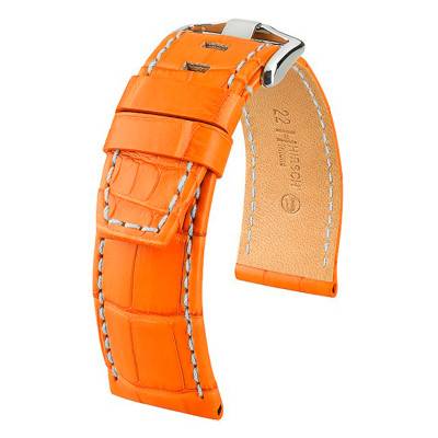 Bracelet Tritone Selection Alligator Orange Mat / Blanc - Entrecorne 24 mm - Chute 22 mm - Hirsch