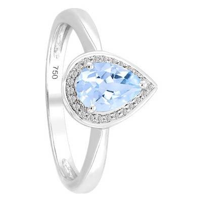 Bague, Or Blanc 750, Topaze Poire & Diamants - Bloomingstone