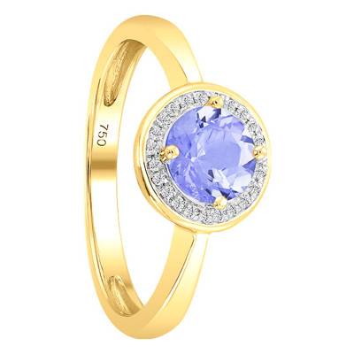 Bague Tanzanite Ronde Or Jaune 750 & Diamants - Bloomingstone