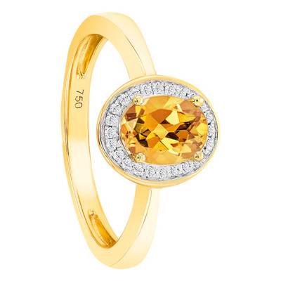 Bague Citrine Ovale Or Jaune 750 & Diamants - Bloomingstone