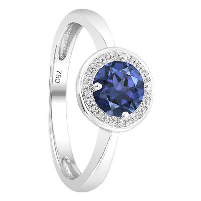 Bague London Blue Topaze Ronde Or Blanc 750 & Diamants - Bloomingstone
