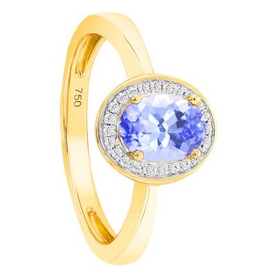 Bague Tanzanite Ovale Or Jaune 750 & Diamants - Bloomingstone