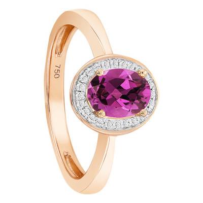 Bague Rhodolite Ovale Or Rose 750 & Diamants - Bloomingstone