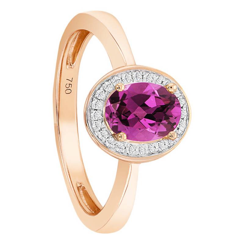 750/1000 Rose Gold Oval Rhodolite Diamond Ring - Bloomingstone