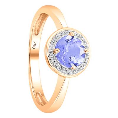 Bague Tanzanite Ronde Or Rose 750 & Diamants - Bloomingstone
