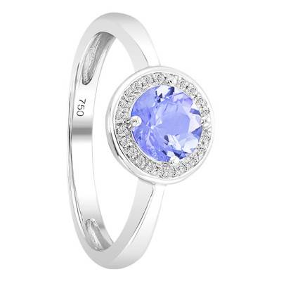 Bague Tanzanite Ronde Or Blanc 750 & Diamants - Bloomingstone