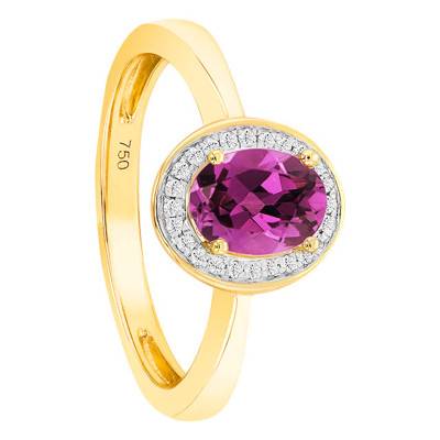Bague Rhodolite Ovale Or Jaune 750 & Diamants - Bloomingstone
