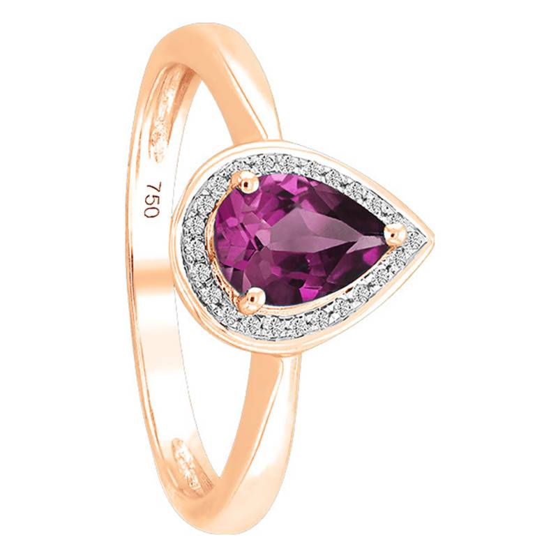 750/1000 Rose Gold Pear Rhodolite & Diamond Ring - Bloomingstone