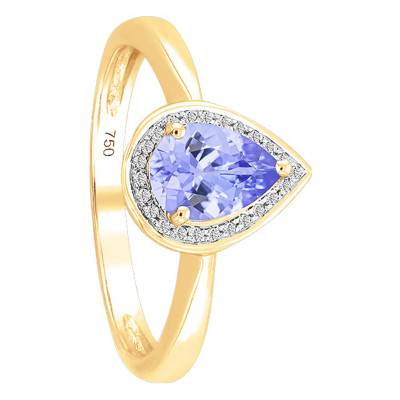 Bague Tanzanite Poire Or Jaune 750 & Diamants - Bloomingstone