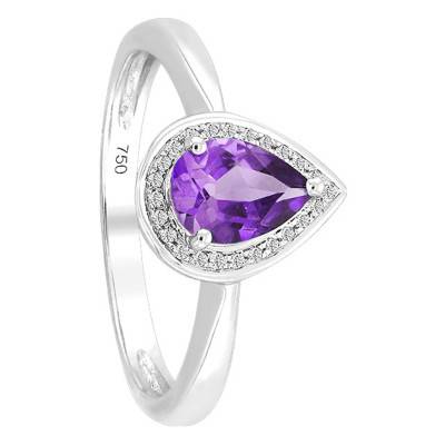 Bague, Or Blanc 750, Améthyste Poire & Diamants - Bloomingstone