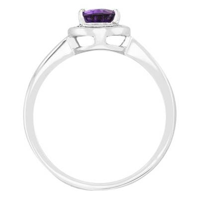 Bague, Or Blanc 750, Améthyste Poire & Diamants - Bloomingstone
