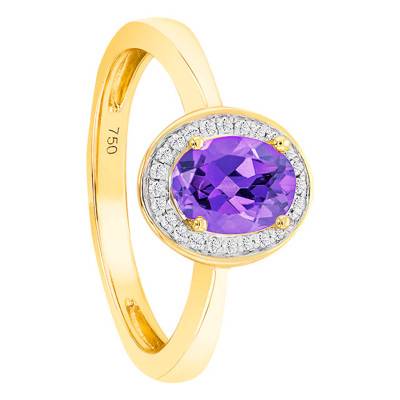 Bague Améthyste Ovale Or Jaune 750 & Diamants - Bloomingstone