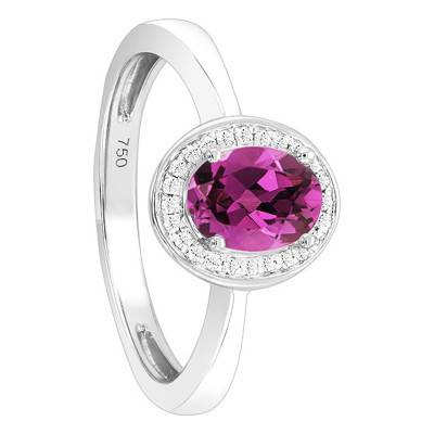 Bague Rhodolite Ovale Or Blanc 750 & Diamants - Bloomingstone