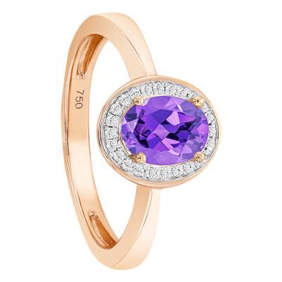Bague Améthyste Ovale Or Rose 750 & Diamants - Bloomingstone
