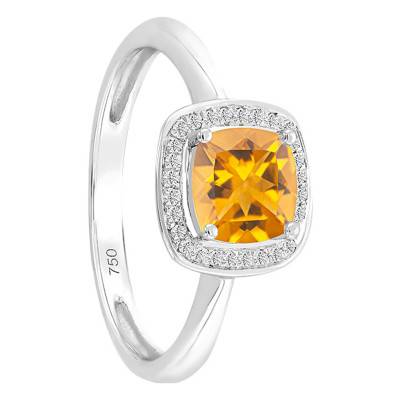 Bague Citrine Coussin Or Blanc 750 & Diamants - Bloomingstone