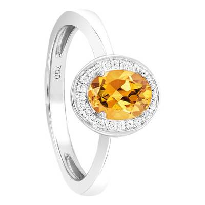 Bague Citrine Ovale Or Blanc 750 & Diamants - Bloomingstone