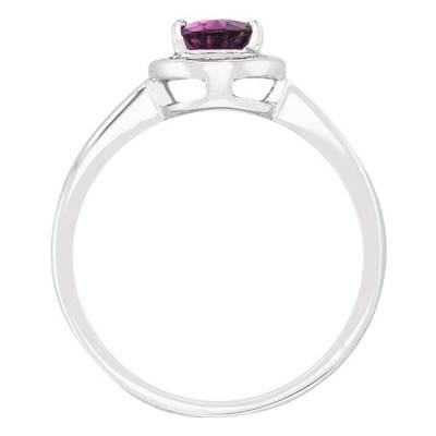 750 White Gold Drop Ring with Rhodolite & Diamond Halo - Bloomingstone