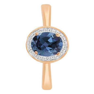 750/1000 Rose Gold Oval London Blue Topaz & Diamond Halo Solitaire Ring - Bloomingstone
