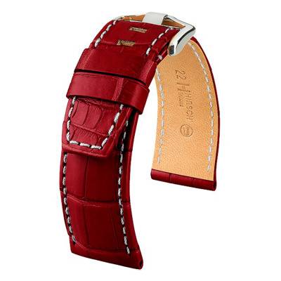 Bracelet Tritone Selection Alligator Bordeaux Mat / Blanc - Entrecorne 24 mm - Chute 22 mm - Hirsch