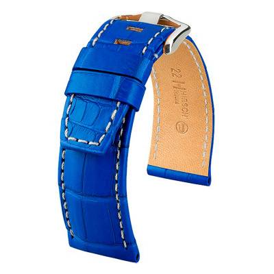Bracelet Tritone Selection Alligator Bleu roi Mat / Blanc - Entrecorne 24 mm - Chute 22 mm - Hirsch