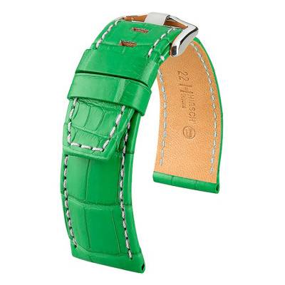 Bracelet Tritone Selection Alligator Vert Mat / Blanc - Entrecorne 24 mm - Chute 22 mm - Hirsch
