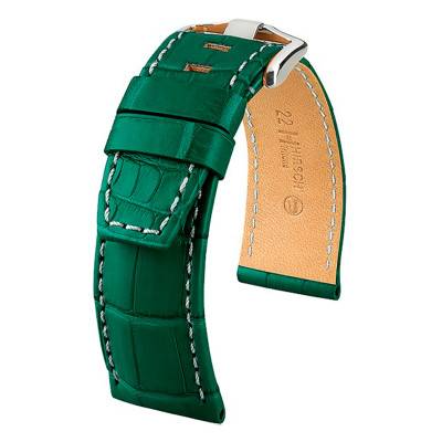 Bracelet Tritone Selection Alligator Vert Foncé / Blanc - Entrecorne 24 mm - Chute 22 mm - Hirsch