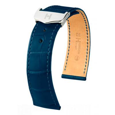 Matte Blue / Blue Alligator Leather Watch Strap Voyager Selection - 22 mm Lug Width - 18 mm Taper - Hirsch