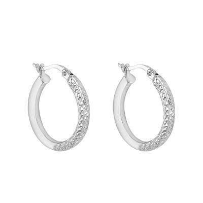 Créoles Diamantées en Or Blanc 375, Diamètre 19,50 mm - Emanessence