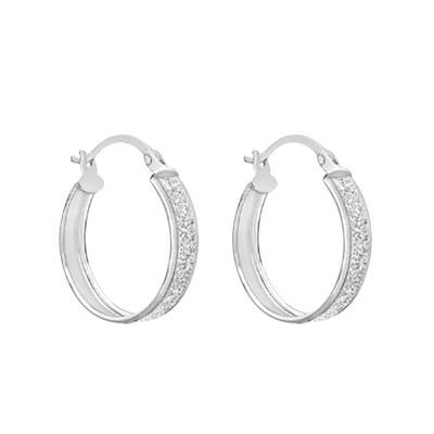 Créoles Pailletées en Or Blanc 375, Diamètre 18 mm - Emanessence