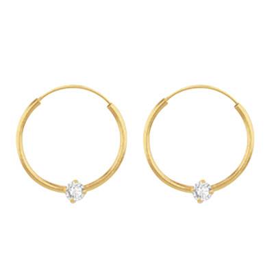 Créoles en Or Jaune 375 & Zircones Blanches, Diamètre 14 mm - Emanessence