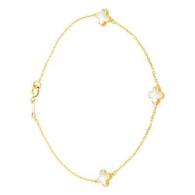 750 Yellow Gold & Mother-of-Pearl Clover Bracelet, Length 19 cm, Width 1.65 mm - Emanessence