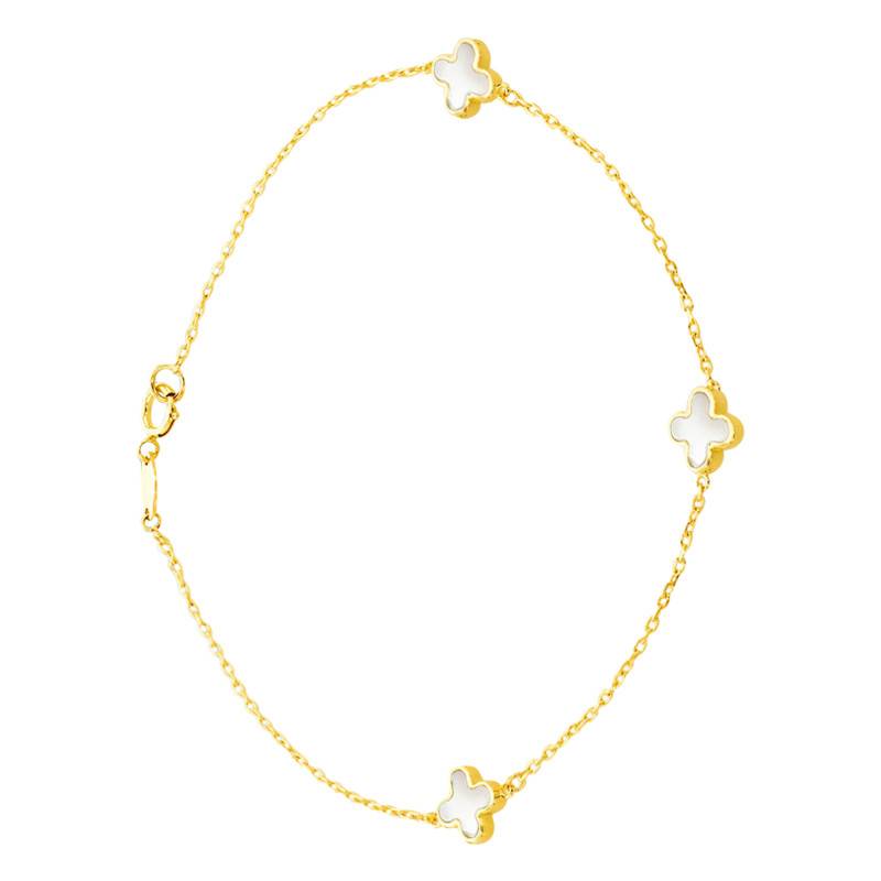 750 Yellow Gold & Mother-of-Pearl Clover Bracelet, Length 19 cm, Width 1.65 mm - Emanessence