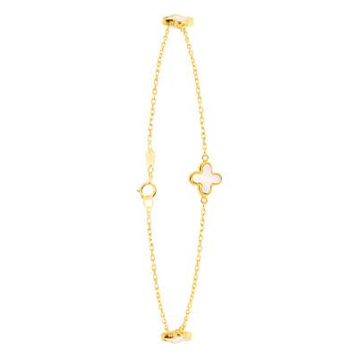 750 Yellow Gold & Mother-of-Pearl Clover Bracelet, Length 19 cm, Width 1.65 mm - Emanessence