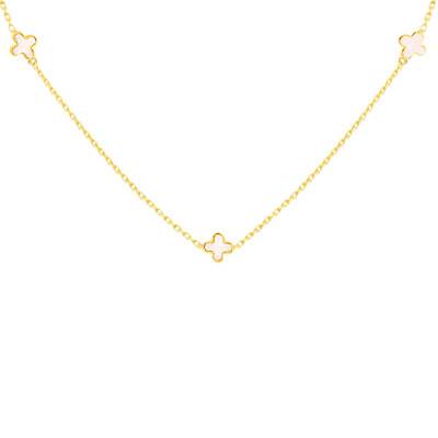 750 Yellow Gold & Mother-of-Pearl Clover Necklace, Length 41 cm to 43 cm, Width 1.65 mm - Emanessence
